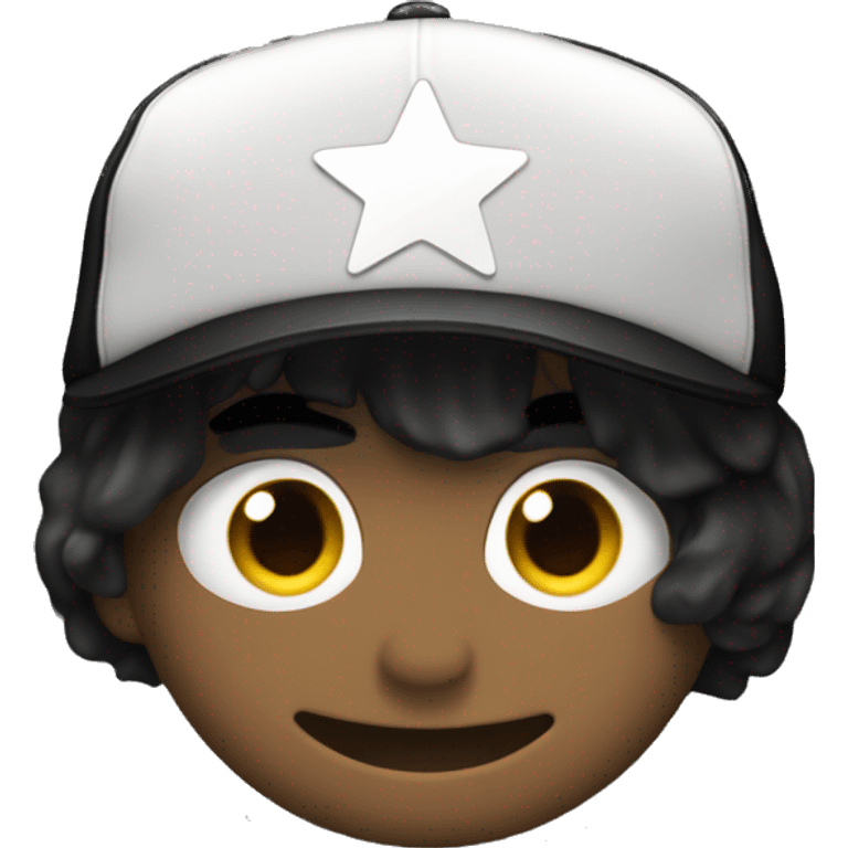 Plain black baseball cap with white star on black screen emoji