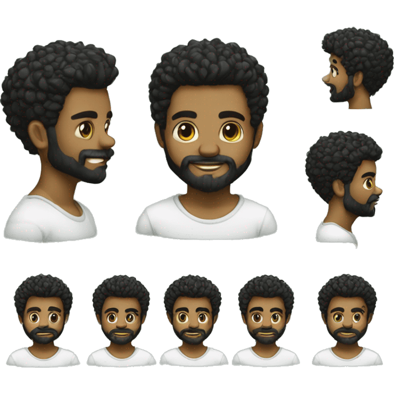 Garoto branco de barba olhos castanhos e cabelo baixo preto camiseta verde emoji