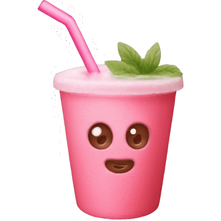 Iced strawberry matcha with pink straw emoji