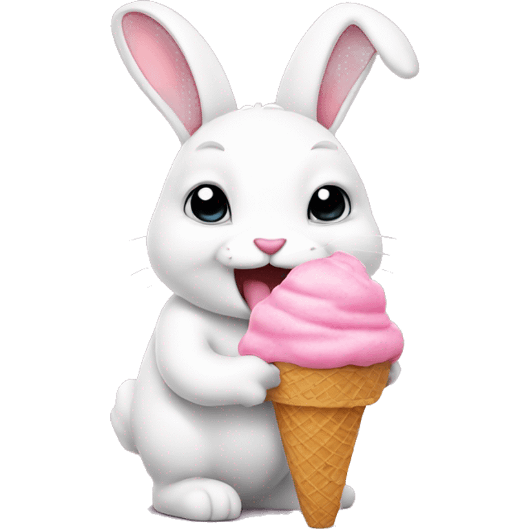 a white rabbit eating pink ice cream emoji