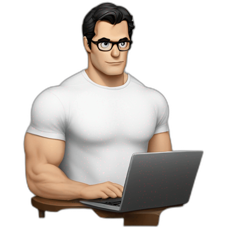 henry cavill clark kent wearing white t-shirt using a laptop front view emoji