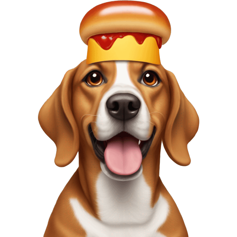 Dog wearing a hotdog hat emoji