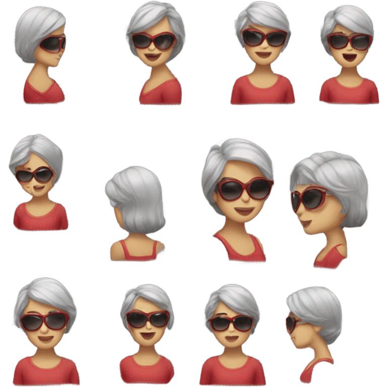 Create a woman emoji with red sunglasess short gray hair and  emoji