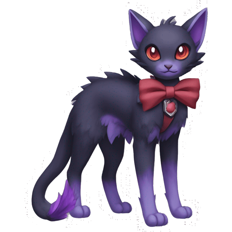 cool kawaii black purple red ethereal fantasy beautiful elegant nargacuga-Noivern-cat-Fakemon collar harness bow tie and bracers full body emoji