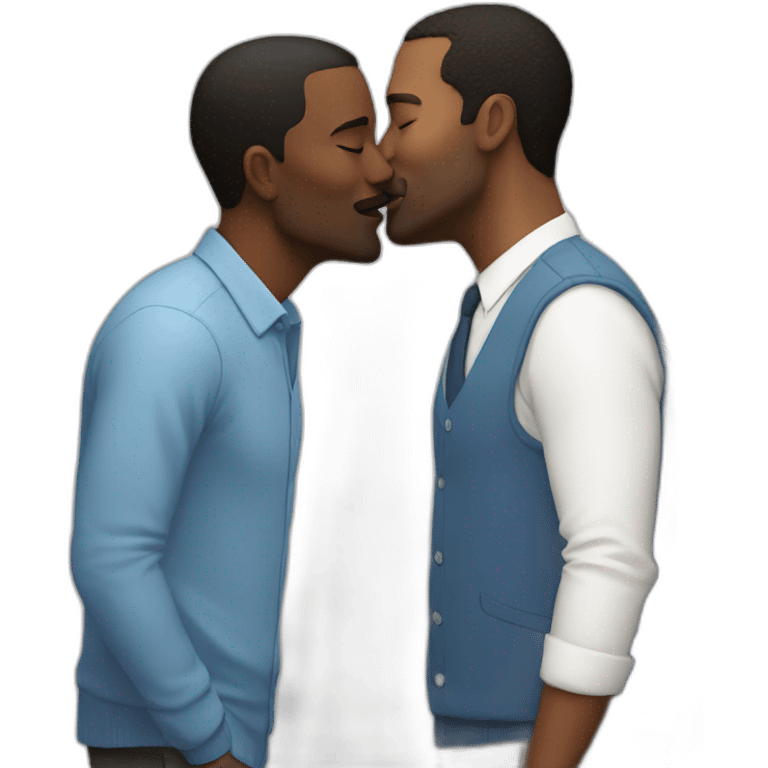 50 years old white bold guy kisses a 50 years old black bold  guy emoji