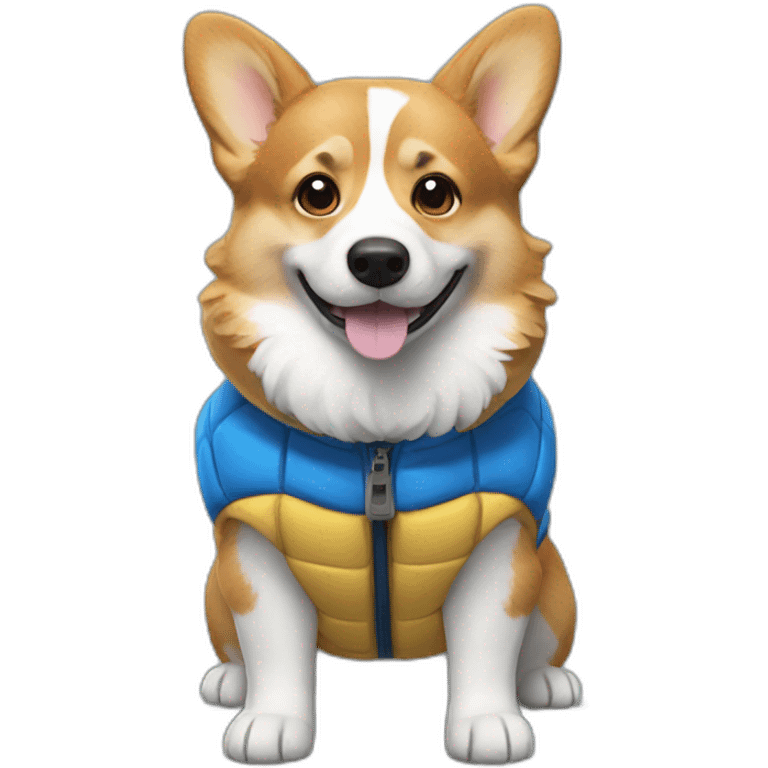 Corgi wearing a blue puffer vest emoji