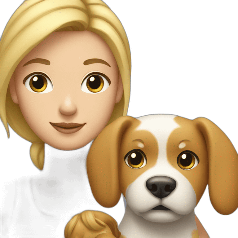 Woman with blond hairbun cat and dog in Arm emoji