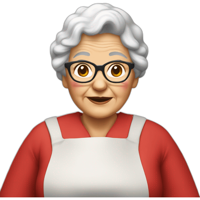 Granny in a costume Santa Claus coocking emoji