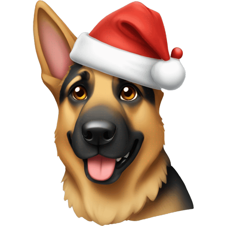 German shepherd dog wearing a Santa hat emoji