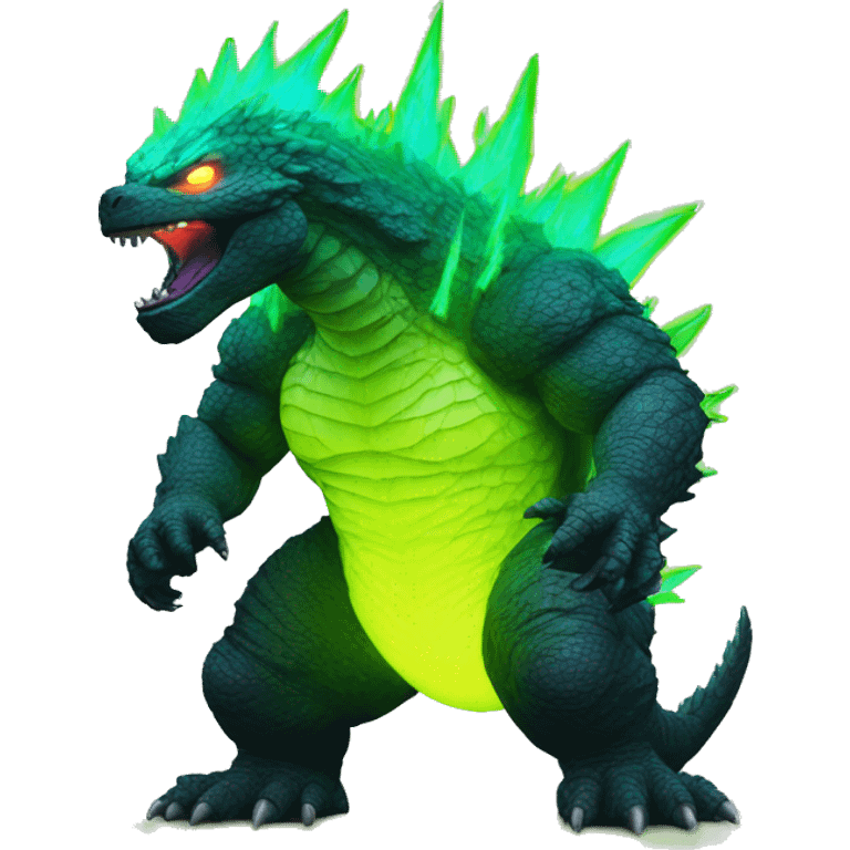 godzilla with glowing neon emoji