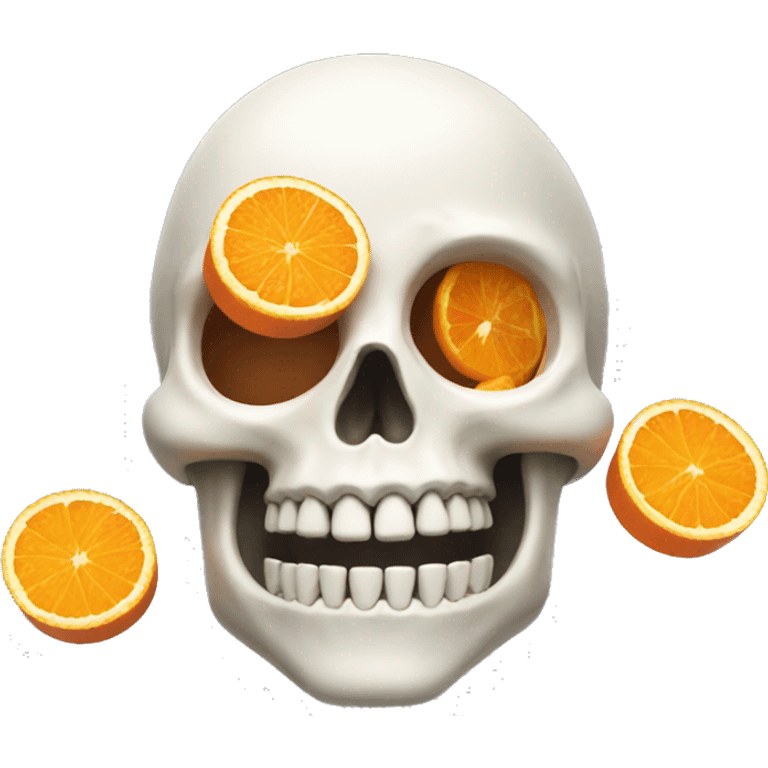 a skeleton skull smiling with orange slices for eyes emoji