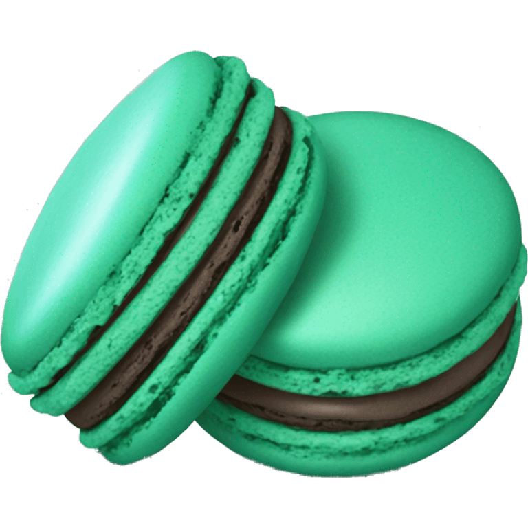 Realistic dark turquoise macaron with mint green filling. emoji