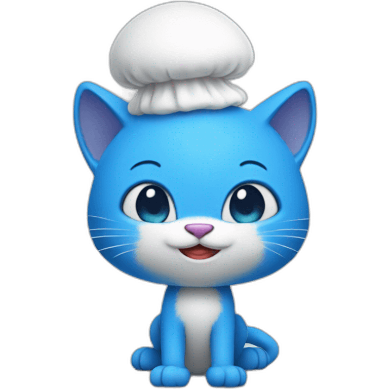 Blue cat Smurf wearing white mushroom as hat emoji