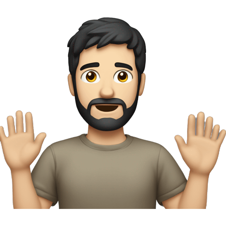 a caucasian guy with black hair and beard surrendering with his hands up emoji