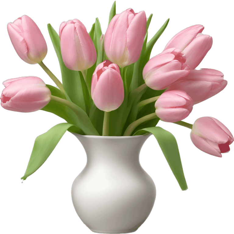 Light pink tulips in white vase in bow  emoji