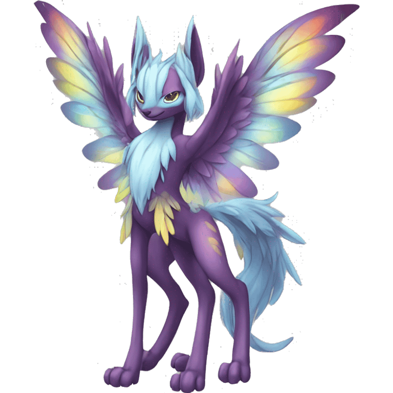 Anthro Sona Cool Edgy Cute Legendary Colorful Shy Winged Shiny Fakemon-Fantasy-Creature With Long Hair-Mane Full Body Detailed High Quality emoji