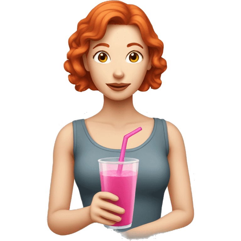 redhead woman drinking a pink drink emoji