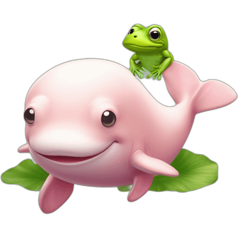 Pink beluga whale with the face of a frog emoji