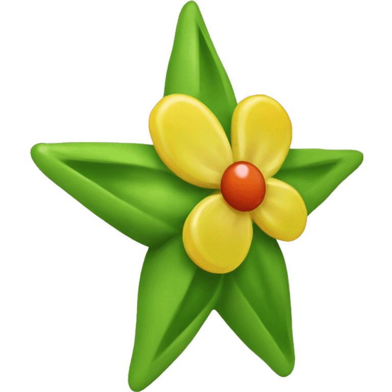 Create an emoji of a small, star-shaped flower with a greenish-yellow color. Inside the flower, include a small, round, reddish-orange berry. emoji