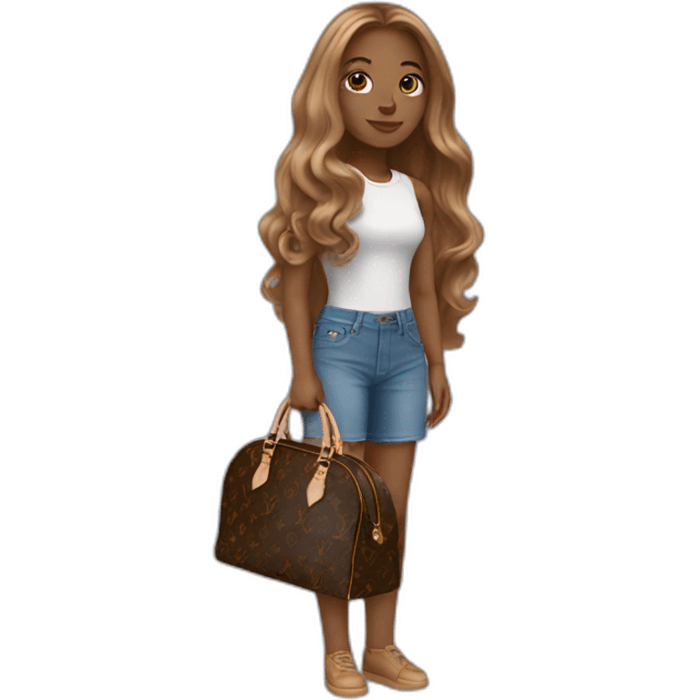 1 girl with light-brown long hair holding louis vuitton bag emoji