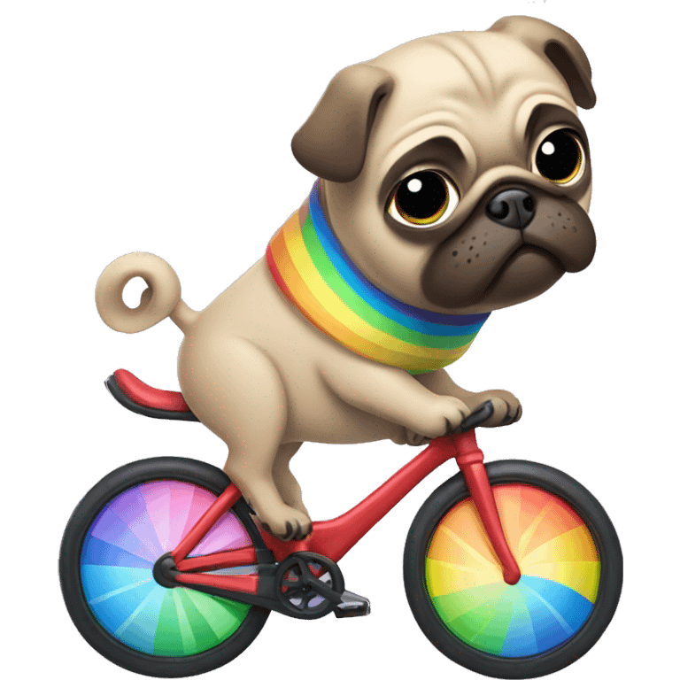 Pug riding a bike with a rainbow  emoji