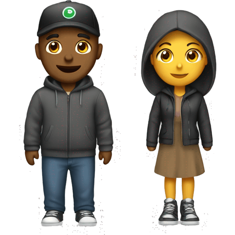 an couple, the guy wearing cap and hoodie. the girl wearing an dress emoji