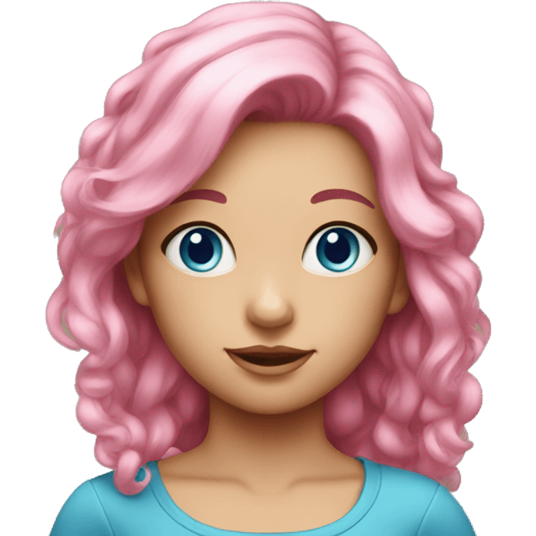 A girl with pink hair and blue eyes emoji