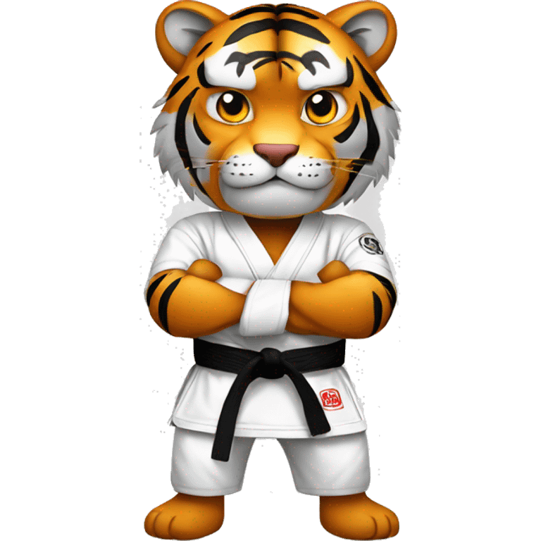 Tiger with evil face  jiu-jitsu black belt with his arms crossed emoji