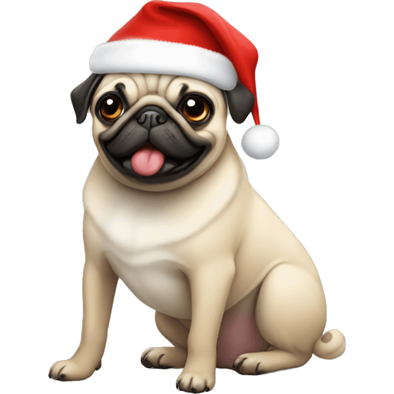 pug in a Christmas hat emoji