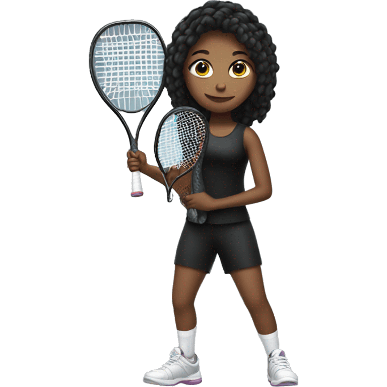 girl in black outfit holding a racquetball racket emoji