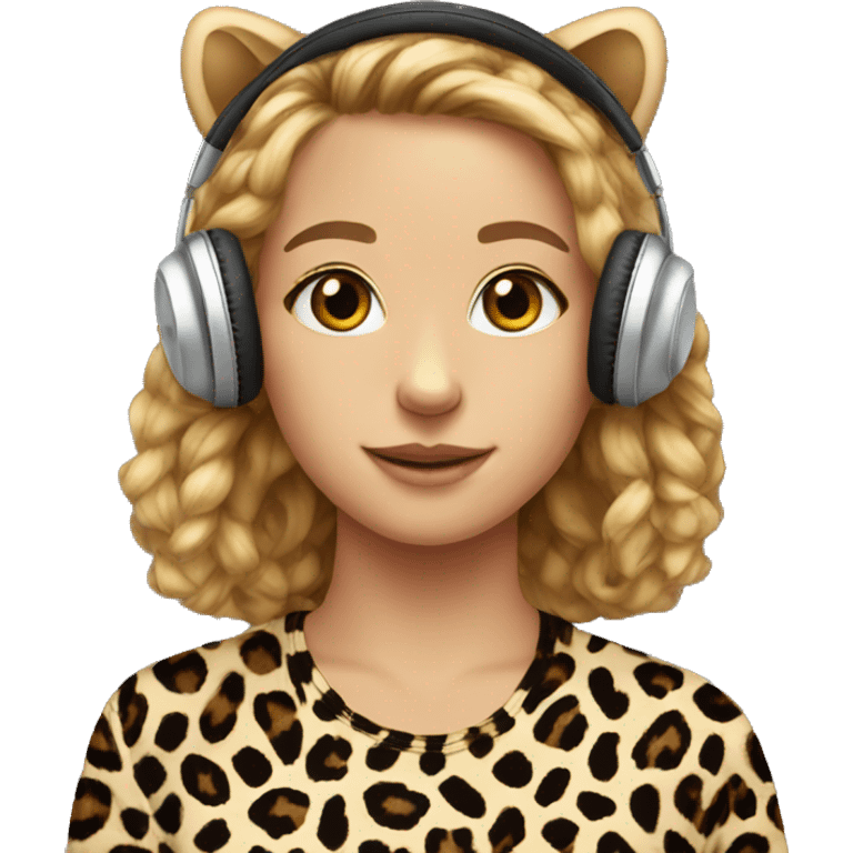 face earphones leopard shirt girl emoji