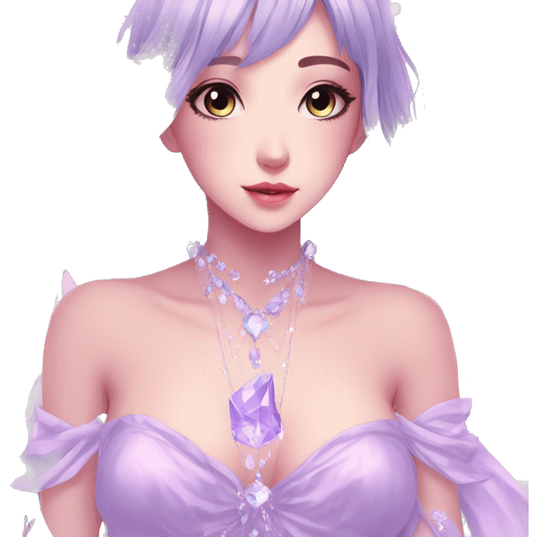 Gorgeous Beautiful Pretty Anime-Pastel-Girl with crystals aesthetic emoji