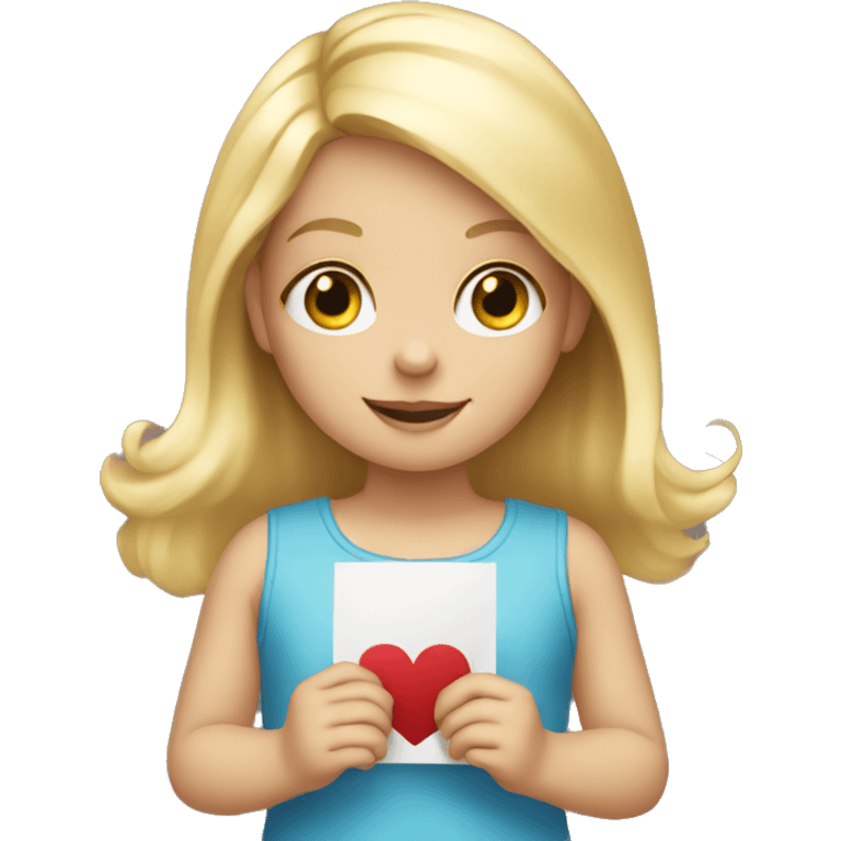 Little blonde girl holding a card in her hands emoji