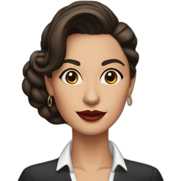 Brunette woman with hair up, painted lips, secretary, and large hoop earrings emoji