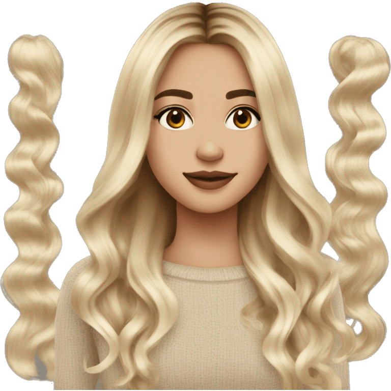 Blonde balayage long hair women beige sweater emoji