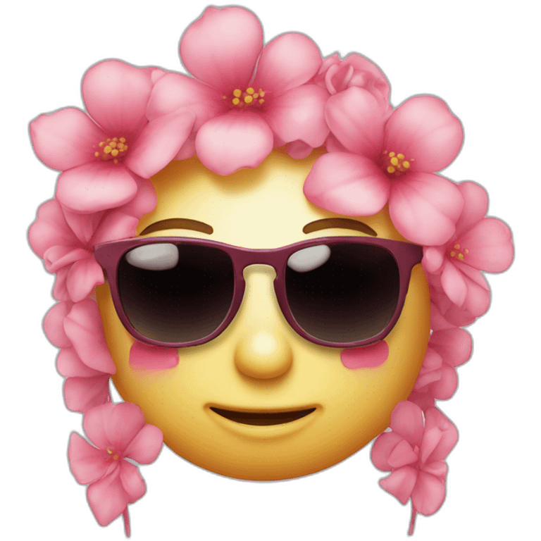 Soleil avec des lunettes et rose emoji