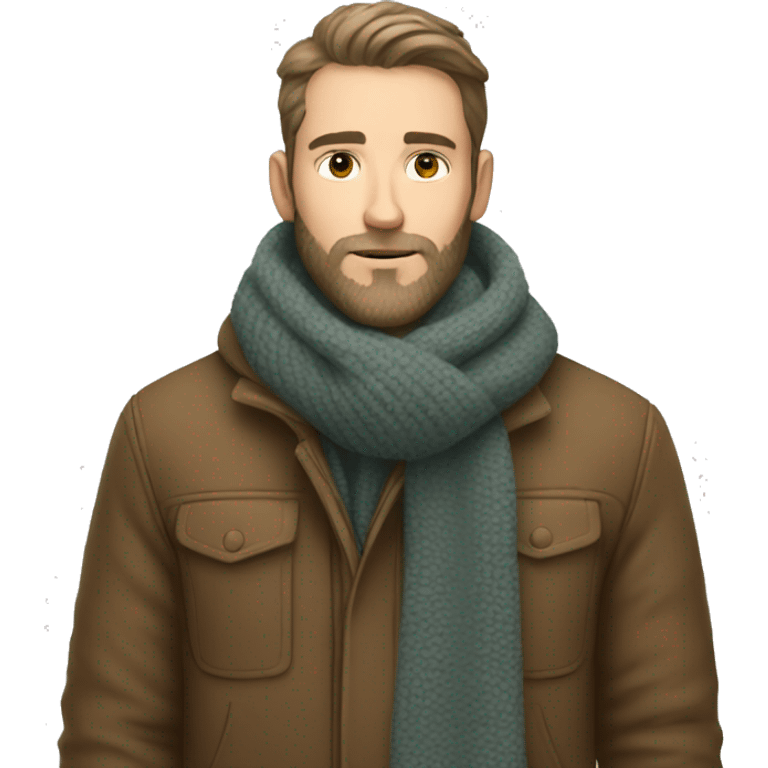 white beard young man with a warm jacket and scarf emoji