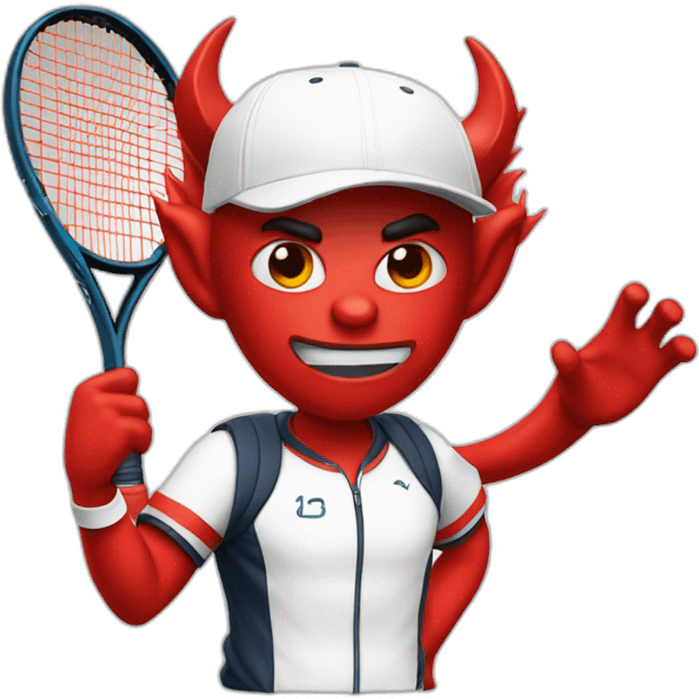 Devil in tennis outfit with white cap and tennisraquet emoji