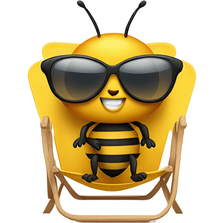 Bee wearing sunglasses while sat on a beach chair emoji