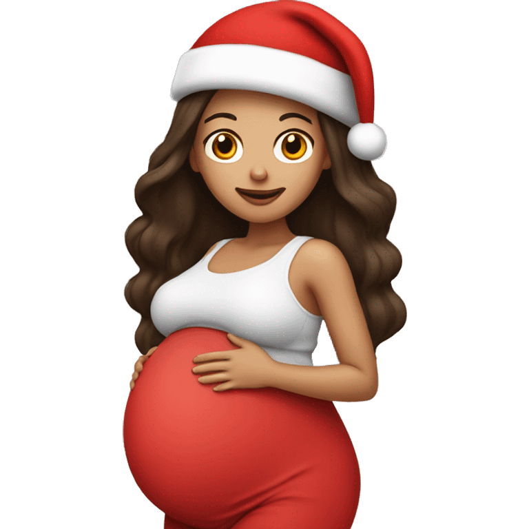 Pregnant brunette with Santa hat emoji