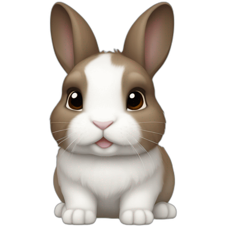 Netherland dwarf bunny with brown and slightly grey fur and white nose and front of toes emoji