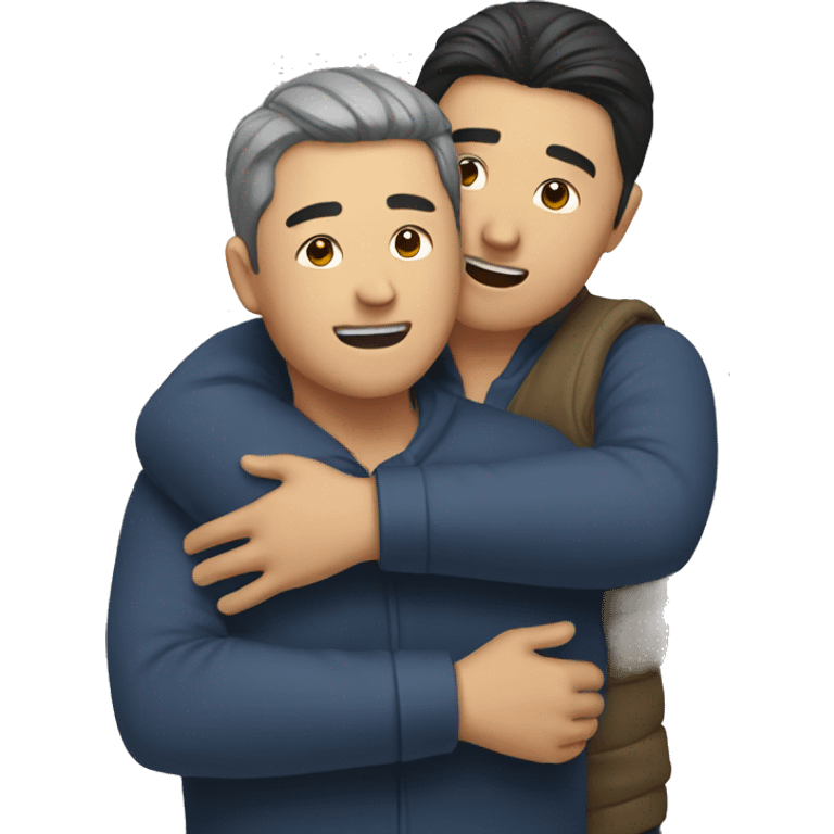 two asian man hug emoji