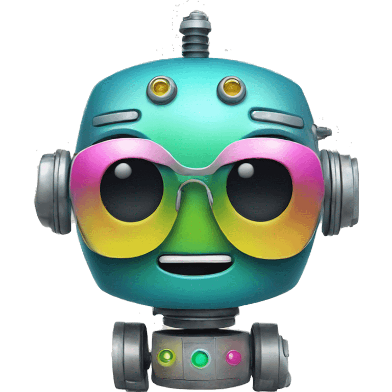 cheerful robot with shades of blue, green, yellow and pink emoji