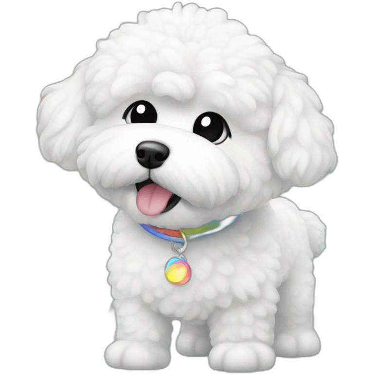 A Bichon froze under a rainbow emoji