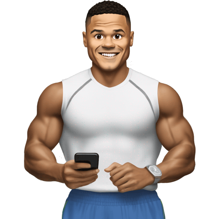 Jermaine Jenas at the gym sending a photo by text to a work colleague emoji