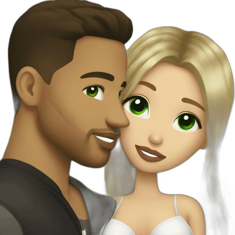 kiss-kiss romeo santos and girl green eyes and very long dark blond hair emoji