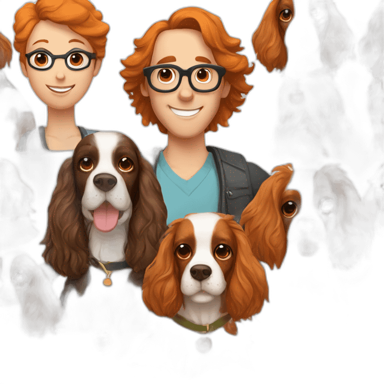 Springer spaniel with man and girl with orange hair and glasses emoji