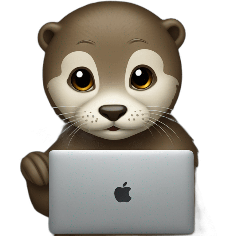 female otter in bed using a macbook emoji