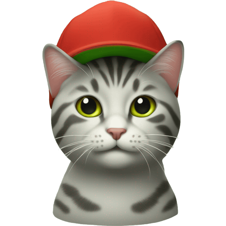 The cat in the bottom of the red cap with a green pattern   emoji