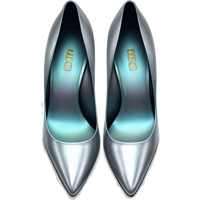 Realistic isolated top view of a pair of iridescent silver pointed toe high heel shoes. emoji